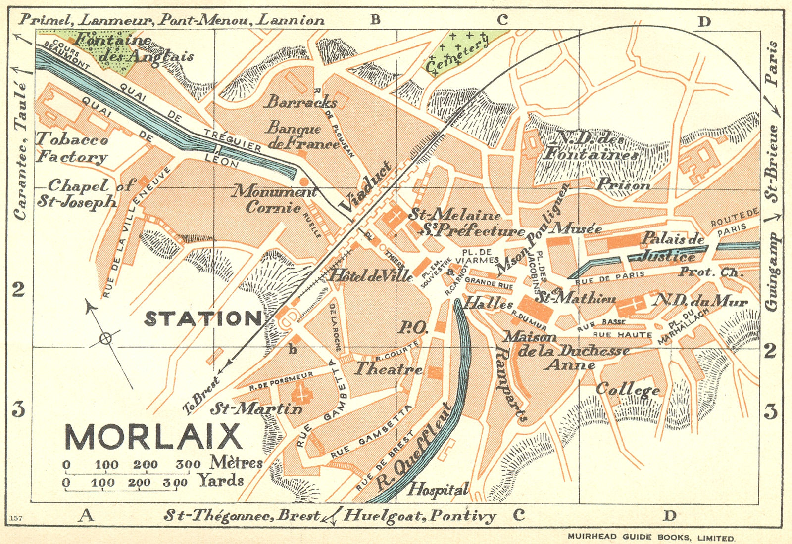 BRITTANY. Morlaix 1932 old vintage map plan chart